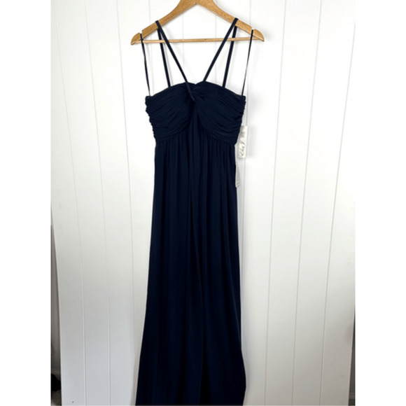 NWT Eliza J Halter Neck‎ Shirred Chiffon Gown in Navy Size 6 Evening Maxi Dress - Picture 5 of 16